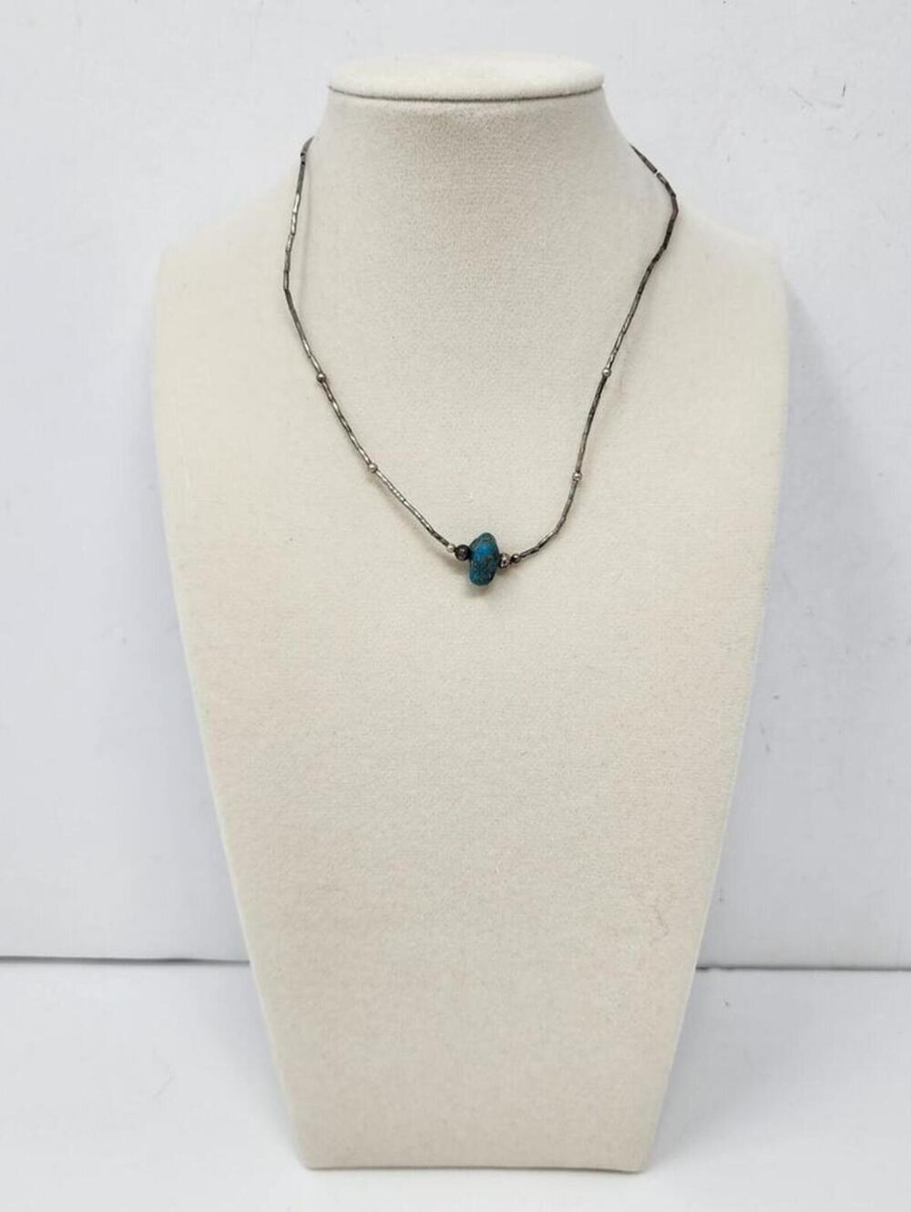 Sterling Silver Genuine Raw Turquoise Necklace